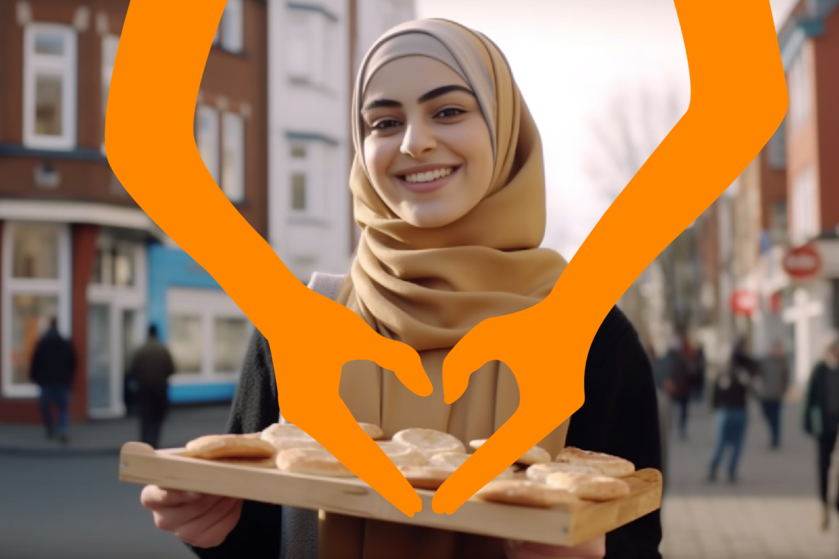 Meisje dat koekjes op een plank aanbiedt voor GivingTuesday